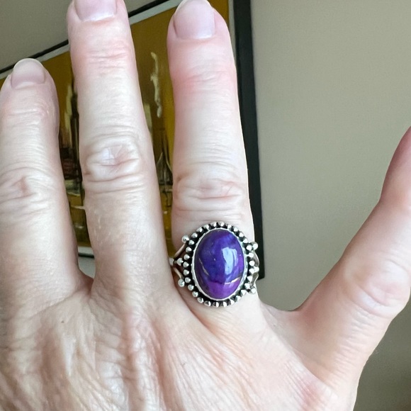Purple Mojave Turquoise and Silver Ring, 6.25 - Picture 1 of 10